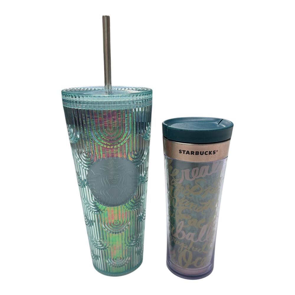 Starbucks Lot of 2 Tumbler 24 oz with Straw and Coffee Thermos Travel Mug 16 oz.